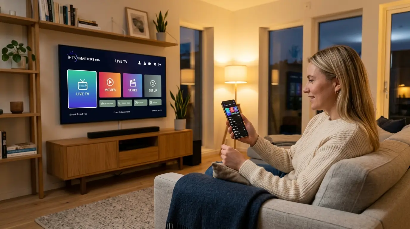 Nutzer streamt IPTV Smarters Pro auf Smartphone und Smart-TV zu Hause